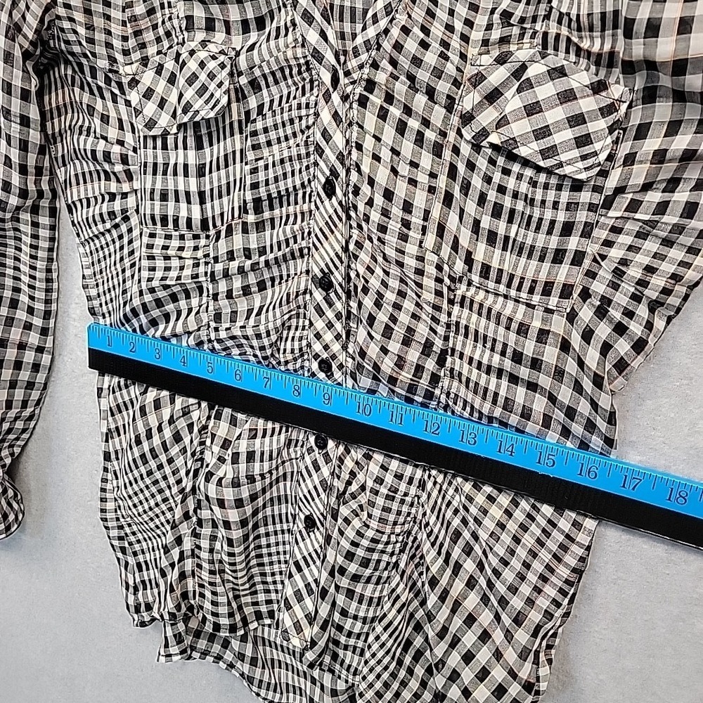 L.A.M.B. Ruched Plaid Button Front Roll Tab Blouse Shirt Pockets Womens Size 12 - Picture 11 of 13